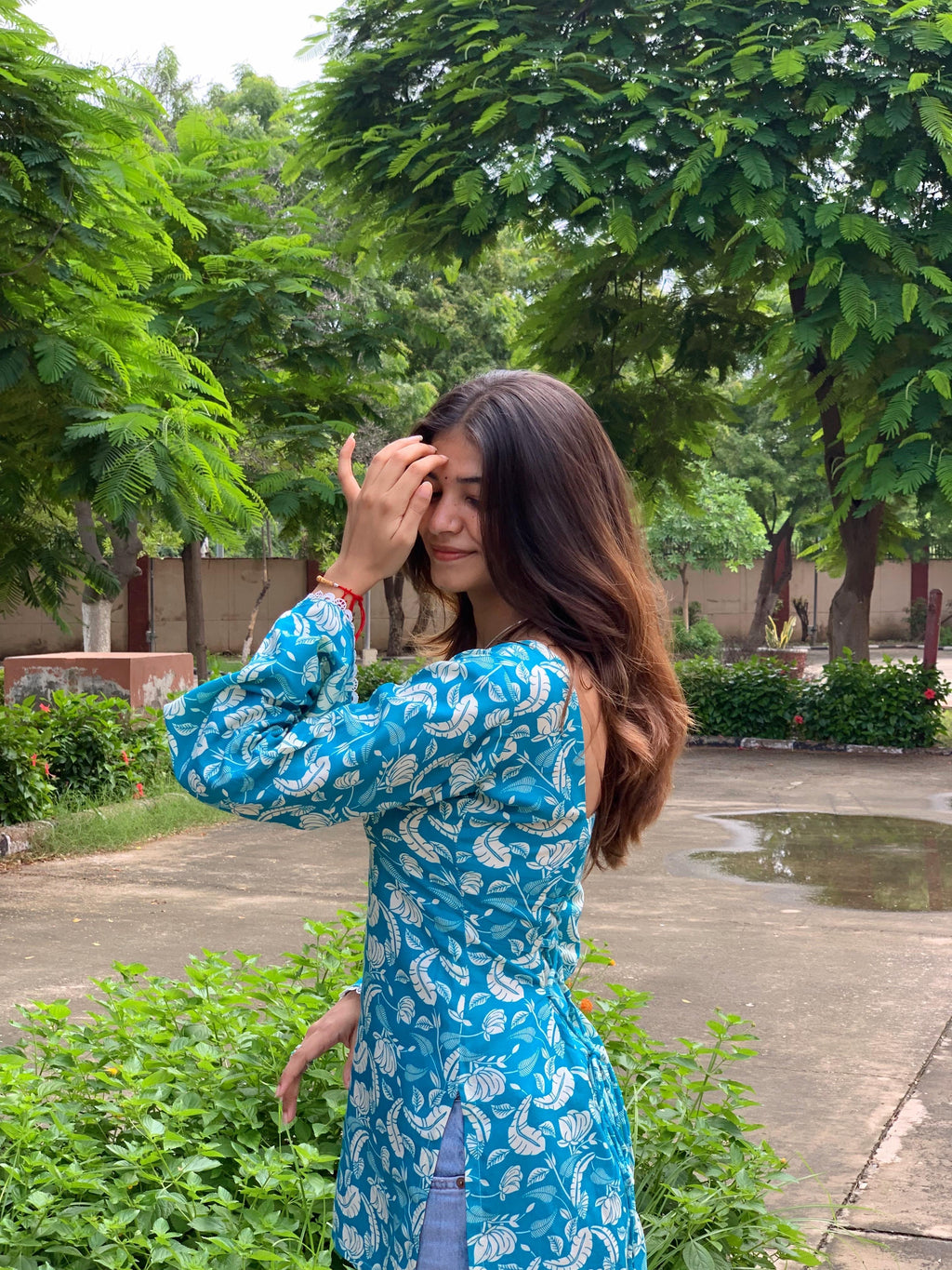 Blue Floral Block Kurti