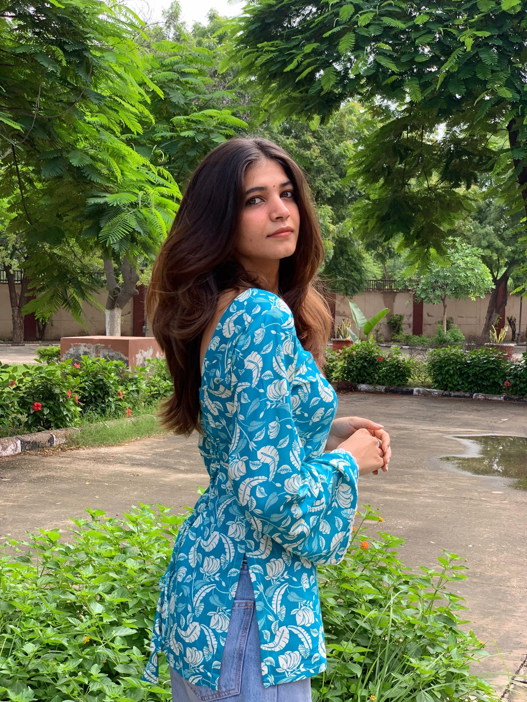 Blue Floral Block Kurti