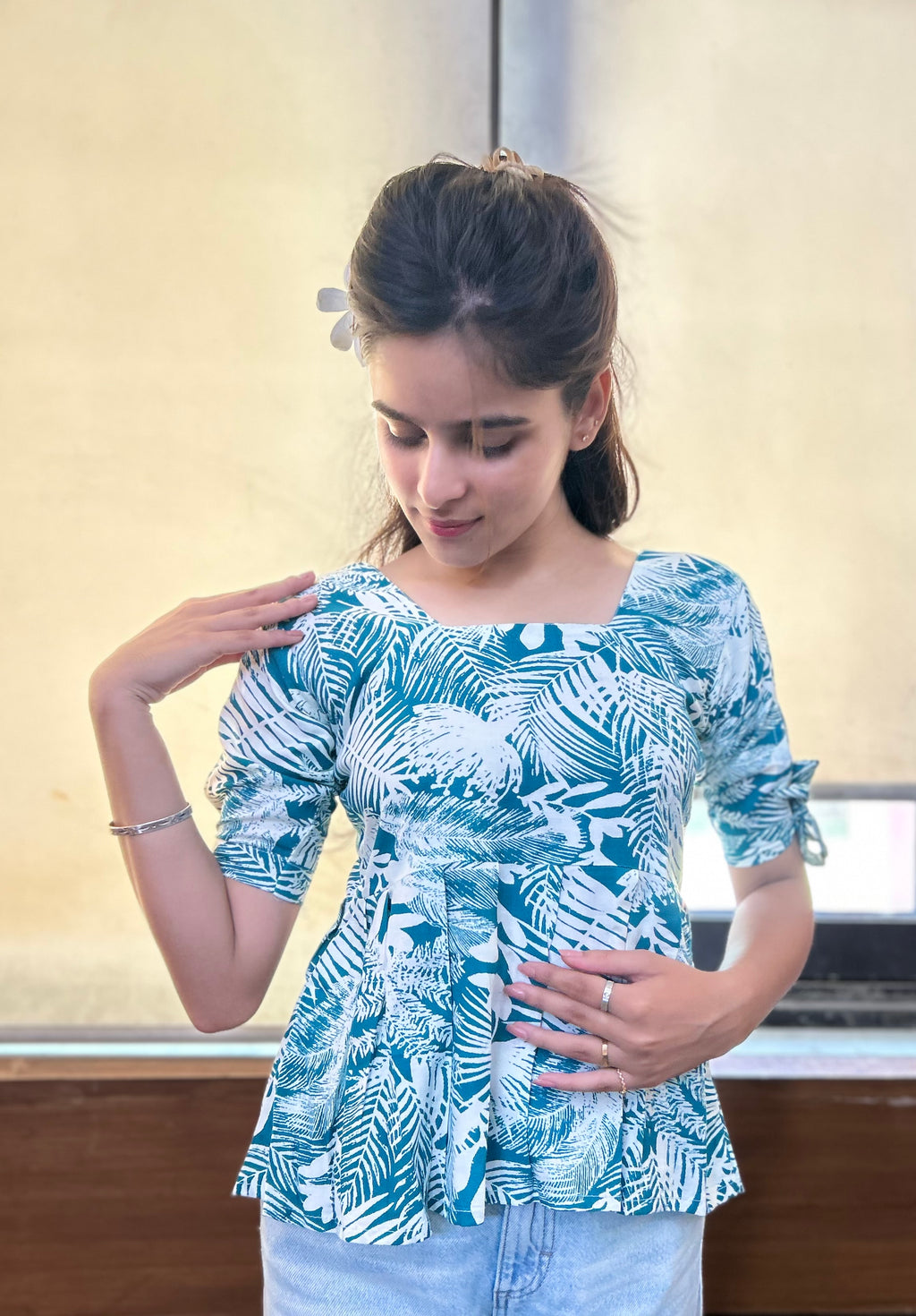 Tropical Leaf Flair Top