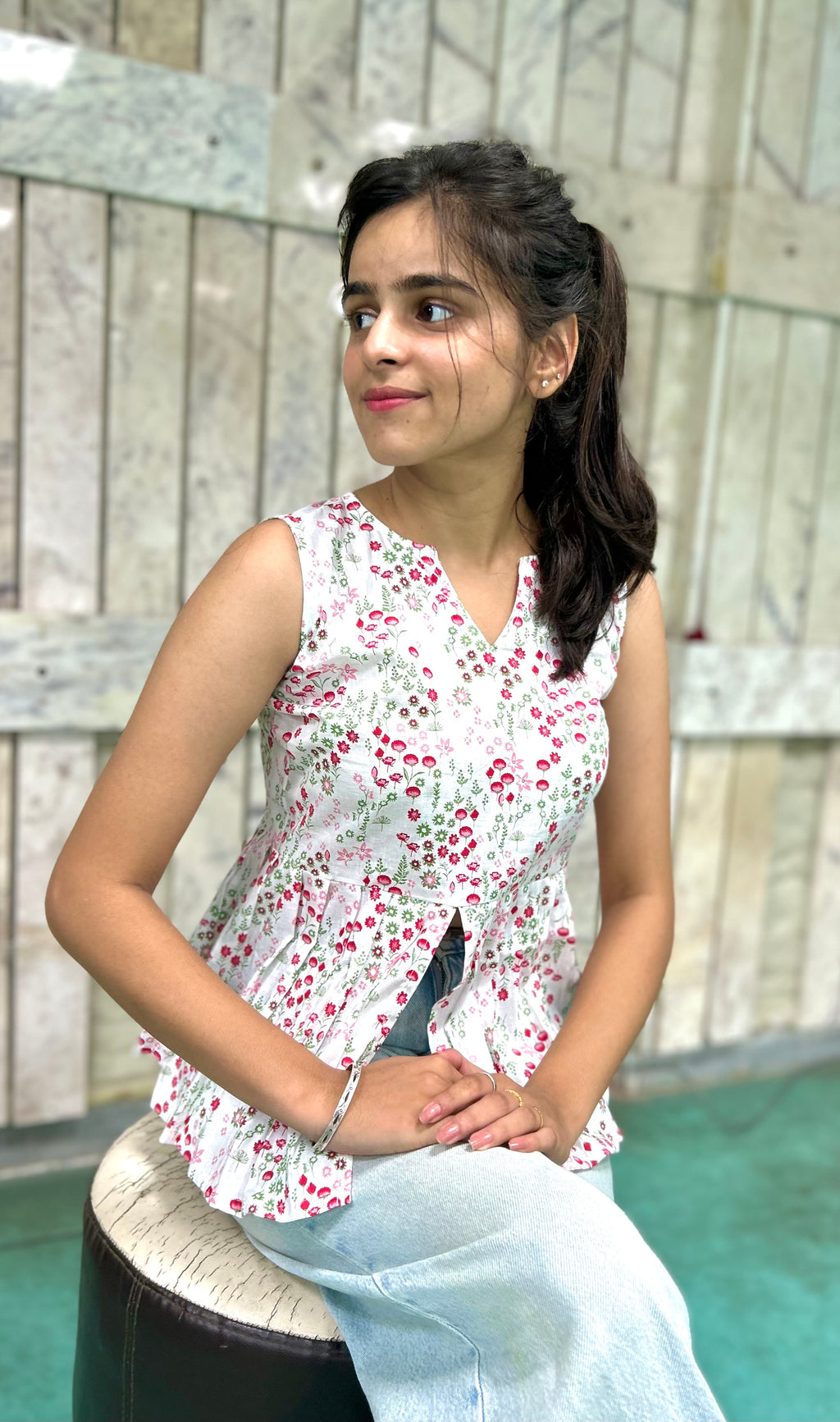 "Oceanic Peplum Top"