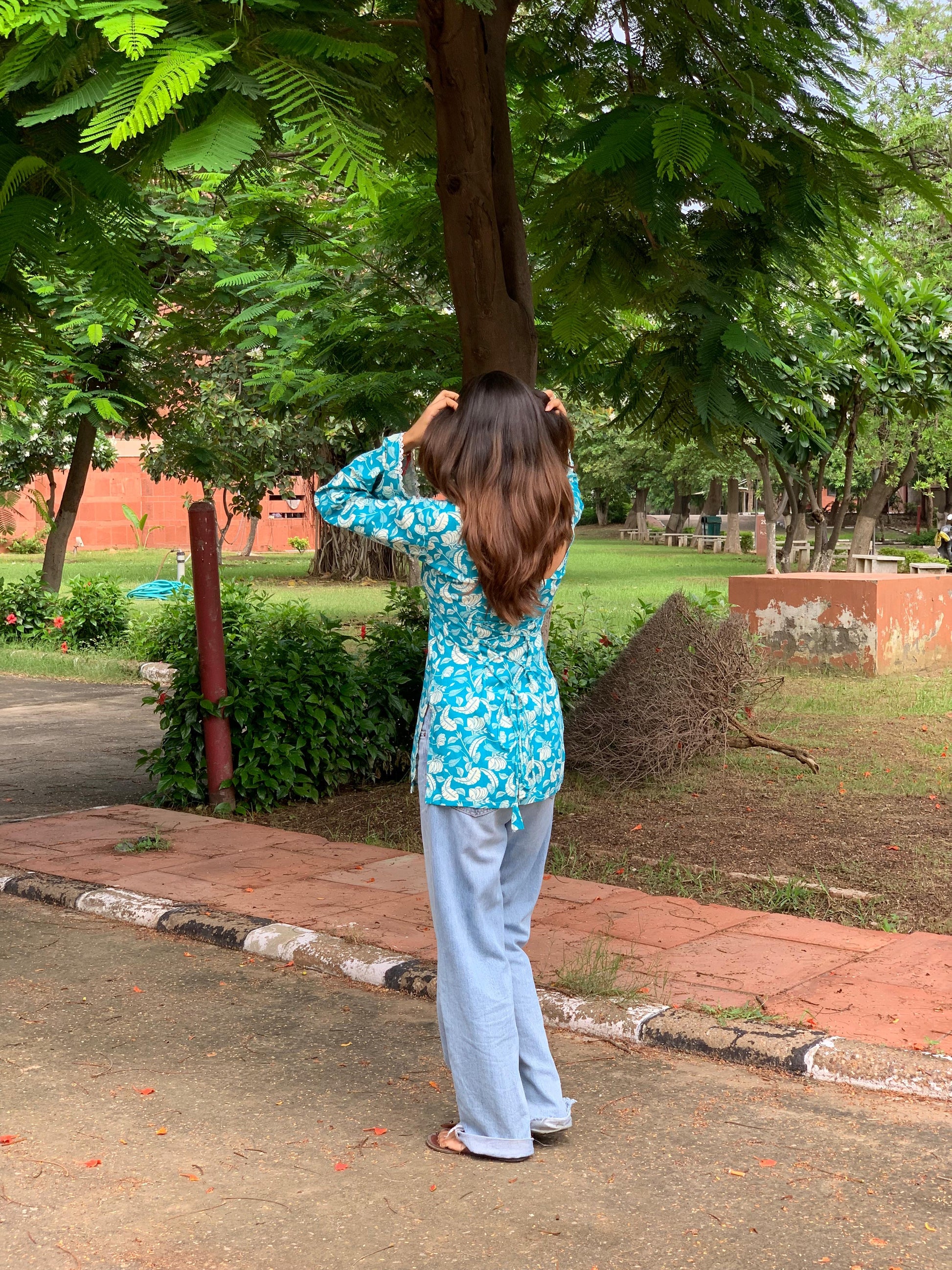 Blue Floral Block Kurti